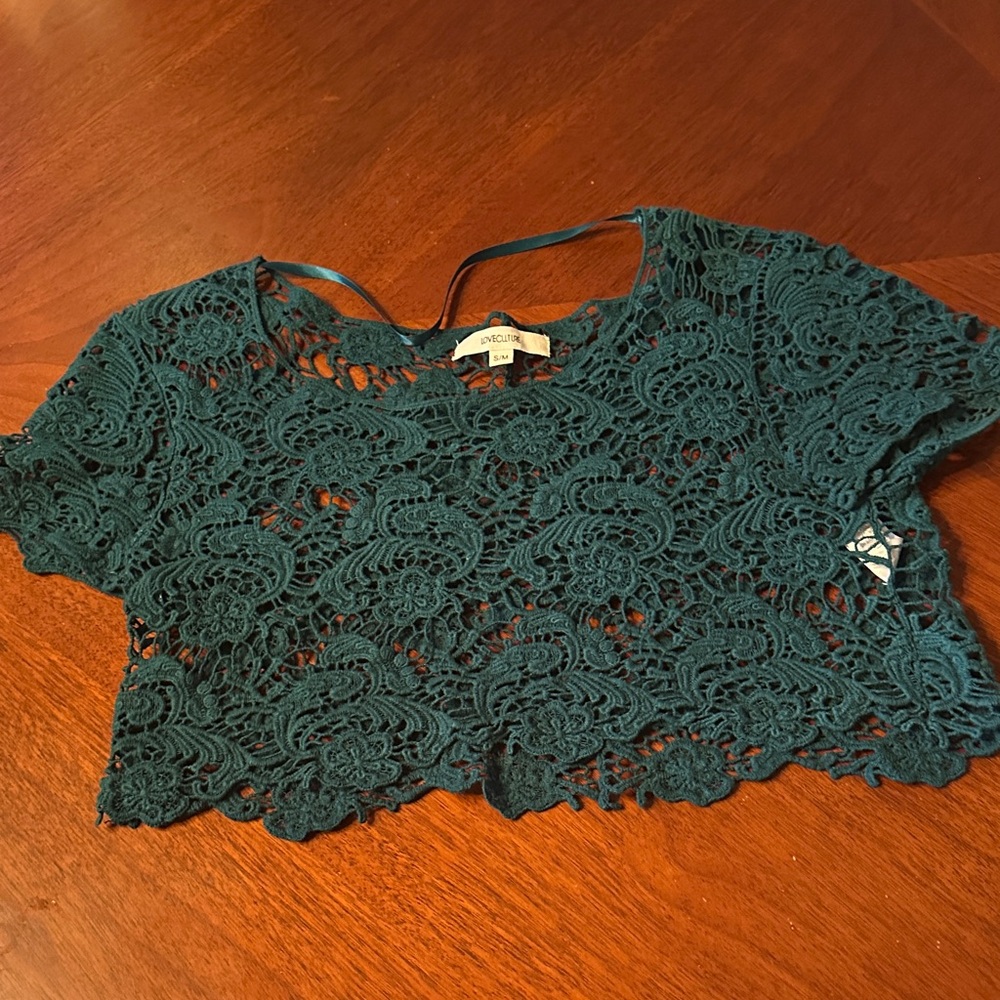 Love Culture Dark Green  Lace Crop Top : Overlay